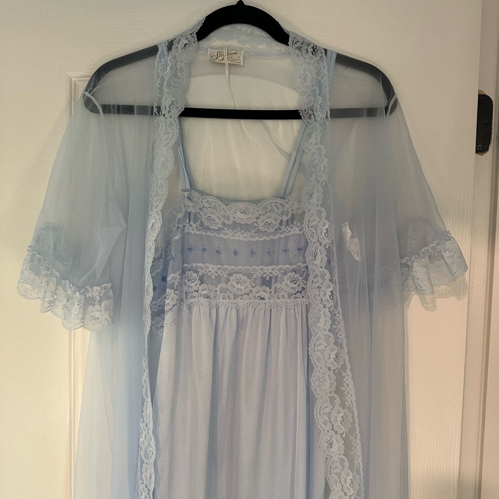 NWT Vintage 80s baby blue lace nightgown